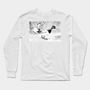 The Canvasback Duck Digitally Enhanced In Greyscale Long Sleeve T-Shirt